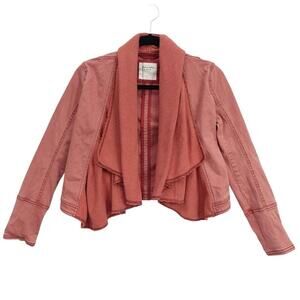 Abercrombie Fitch Open Cardigan Jacket Shacket Brick Red Distressed Denim S